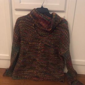 Turtleneck sweater front cut-out, multi-colored